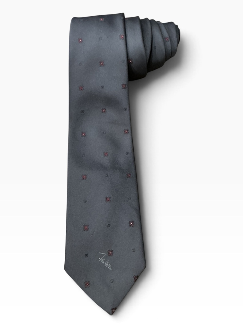 Vintage John Weitz Necktie Gray Burgundy Geometric Silk Blend USA 57”